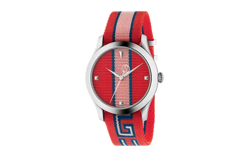 GUCCI G Timeless Collection Wrist Watches Quartz Movement Nylon Strap Red Watch Dial Unisex 50m Waterproof