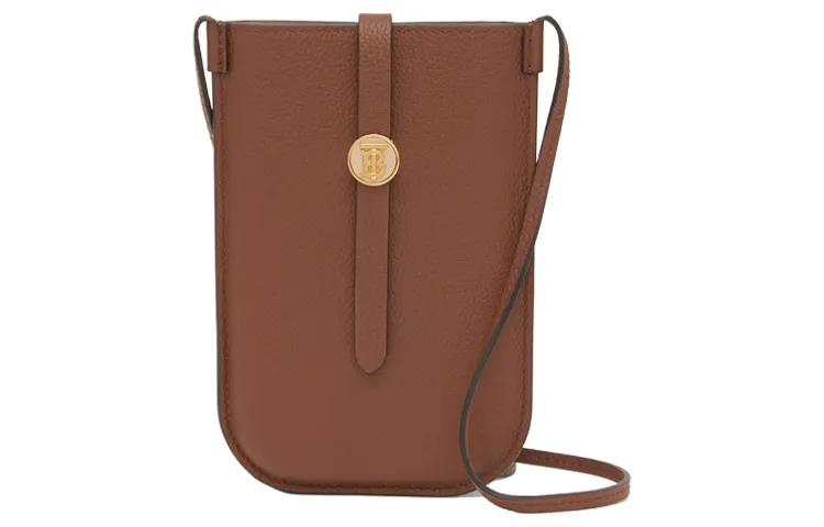 Burberry Grain Leather Cell Phone Pouch, Shoulder Bag, Crossbody Bag Unisex Tan
