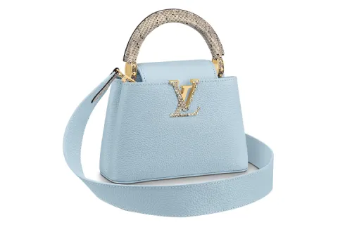 LOUIS VUITTON Capucines Cow Leather Capison Handbag, Shoulder Bag, Crossbody Bag Mini Women's Candy Color/light Blue