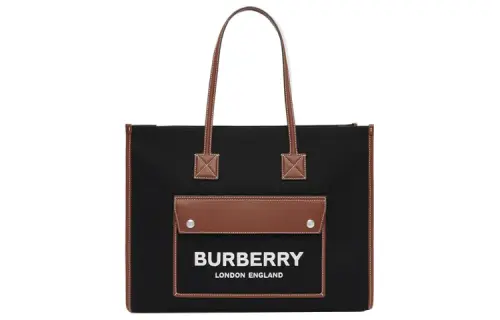 Burberry Freya Leather Cotton Tote Bag, Shopping Bag, Handbag, Shoulder Bag Women's Black