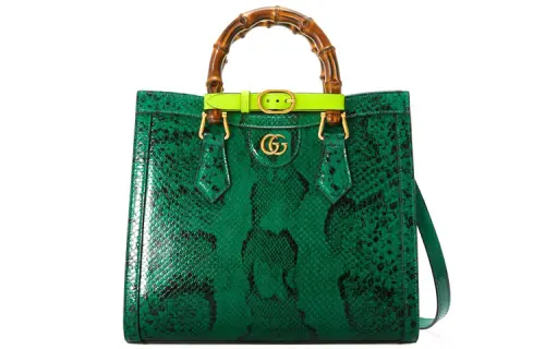 GUCCI Diana Python Skin Handbag Small Women's Emerald Green