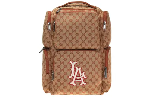 GUCCI LA Angels Los Angeles Angels Collaboration Canvas With Leather Backpack Regular Unisex Ebony/Brown
