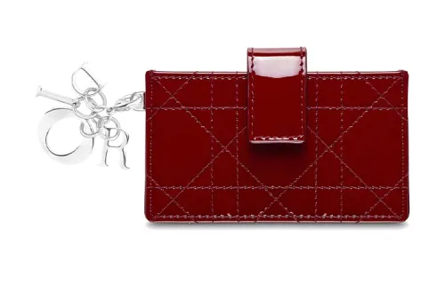 DIOR Lady Dior Patent Leather, Cow Leather Card Holder Women's Cherry Red
