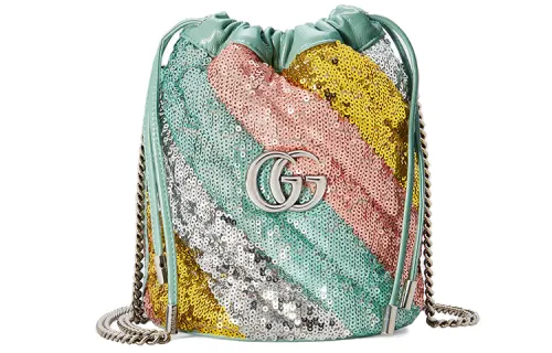 GUCCI GG Marmont Quilted Sequined Leather Bucket Bag, Shoulder Bag, Crossbody Bag Mini Women's Multicolor