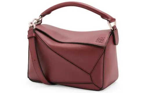 LOEWE Puzzle Calfskin Geometric Bag, Puzzle Bag, Shoulder Bag, Crossbody Bag, Handbag Small Women's Berry Red