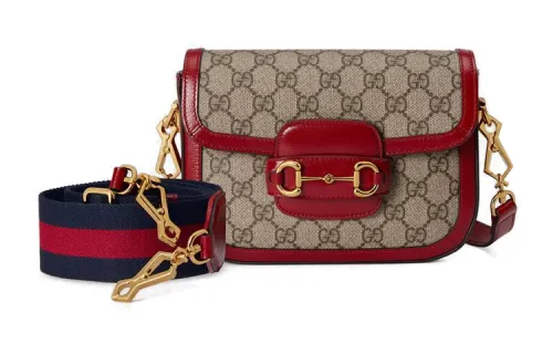 GUCCI Horsebit 1955 Canvas With Leather Saddle Bag, Shoulder Bag, Crossbody Bag Mini Women's