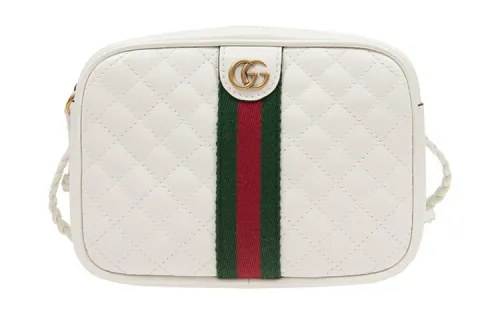 GUCCI Diamond Pattern Leather Camera Bag, Shoulder Bag, Crossbody Bag Mini Women's White