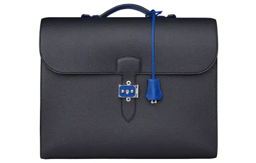 HERMES Sac A Depeches Epsom Calfskin Handbag Men's Black/Blue