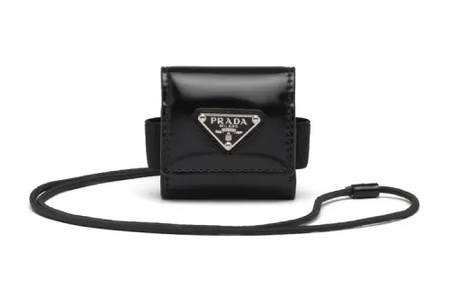 PRADA Shiny Leather Earphone Case Men's Black