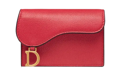 DIOR Saddle Goatskin Card Holder Mini Women's Red