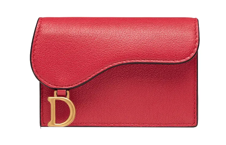 DIOR Saddle Goatskin Card Holder Mini Women's Red