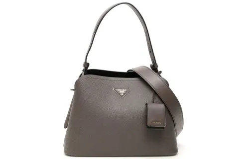 PRADA Leather Handbag, Shoulder Bag Women's Smoke Gray