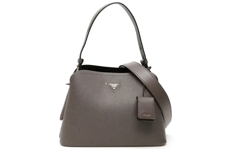 PRADA Leather Handbag, Shoulder Bag Women's Smoke Gray