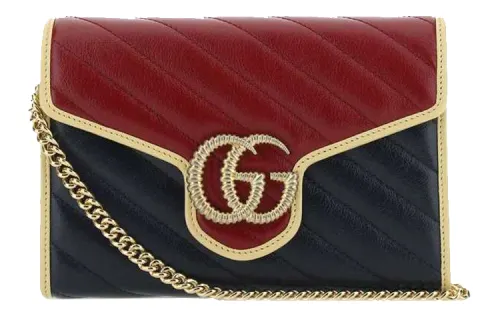 GUCCI Marmont Leather Crossbody Bag, Shoulder Bag Mini Women's Red & Blue