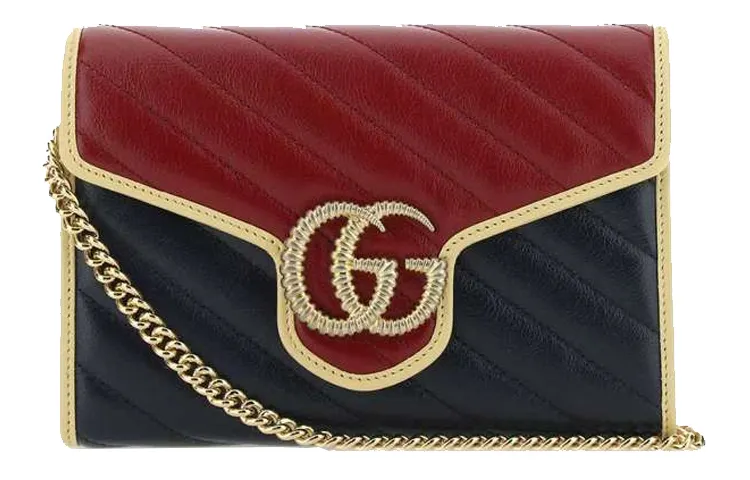 GUCCI Marmont Leather Crossbody Bag, Shoulder Bag Mini Women's Red & Blue