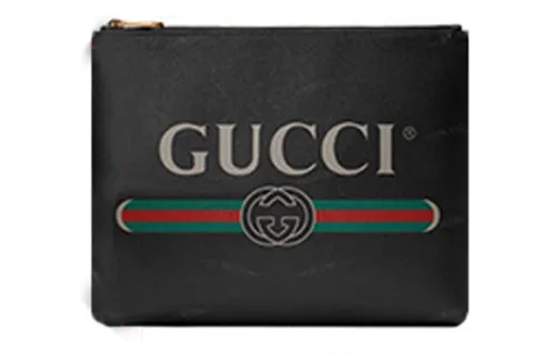 GUCCI Leather Clutch Unisex Black