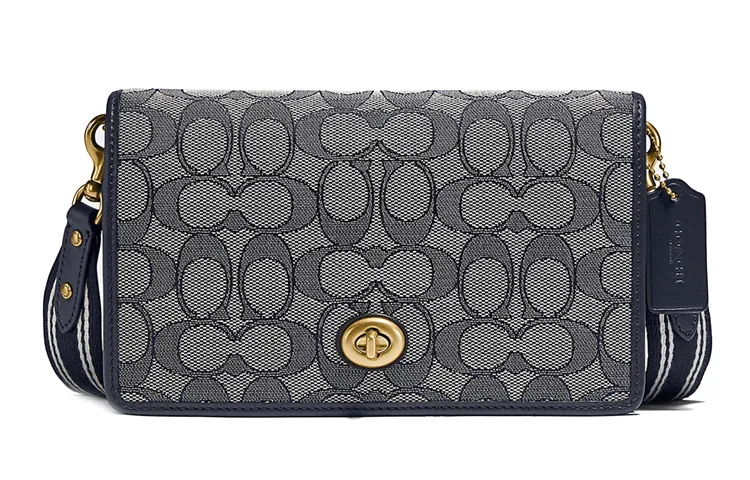 COACH Hayden Jacquard Fabric With Calfskin Crossbody Bags Small Women's Dark Blue
