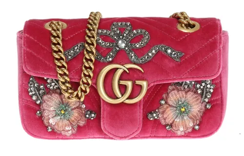 GUCCI GG Marmont Quilted Velvet Shoulder Bag Small Women's Pink