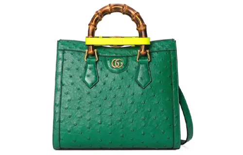 GUCCI Diana Ostrich Leather Shoulder Bag, Crossbody Bag, Handbag Small Women's Green