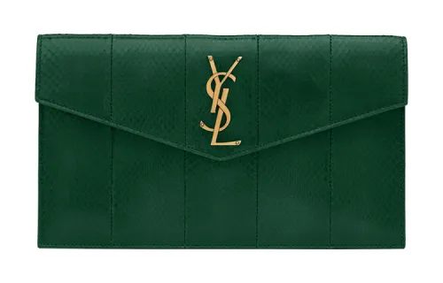 SAINT LAURENT UPTOWN Snake Skin Envelope Bag, Clutch Small Women's Grassland Green