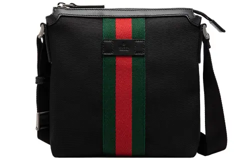 GUCCI Canvas With Leather Canvas Bag, Messenger Bag, Crossbody Bag, Shoulder Bag Men's Black