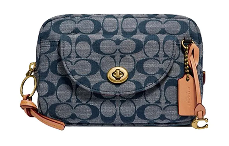 COACH Cargo Cotton Canvas Bag, Camera Bag, Fanny Pack Small Women's Denim Blue Monogram