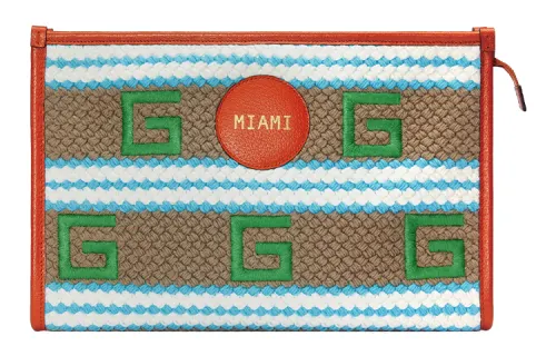 GUCCI Textile, Leather Clutch Women's Orange/Green/Brown
