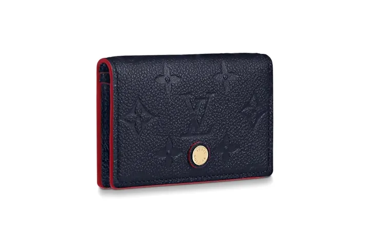 LOUIS VUITTON Cow Leather Card Holder Women's Deep Sea Blue & Red