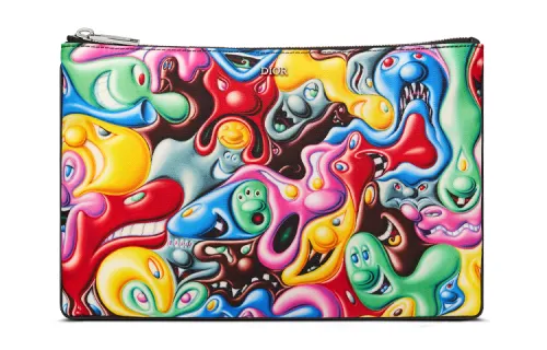 DIOR KENNY SCHARF Collaboration Print Nylon Fabric Small Clutch Bag Men's Multicolor