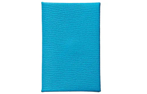 HERMES Calvi Mysore Goat Skin Card Holder Women's Frida Blue/Copper Red