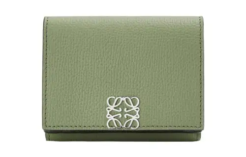 LOEWE Anagram Trifold Pebble Grain Calfskin Wallet Women's Green