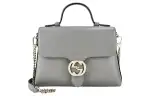 GUCCI Litchi Grain Leather Messenger Bag, Portable Crossbody Bag, Shoulder Bag Women's Gray