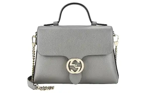 GUCCI Litchi Grain Leather Messenger Bag, Portable Crossbody Bag, Shoulder Bag Women's Gray
