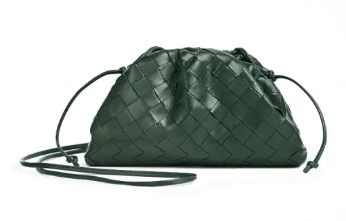 Bottega Veneta Magnetic Closure Woven Leather Sheepskin Cloud Bag Clutch Mini Women's Dark Green
