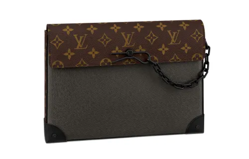 LOUIS VUITTON Pochette VoyageSteamer Canvas With Leather Clutch Regular Men's Brown/Black
