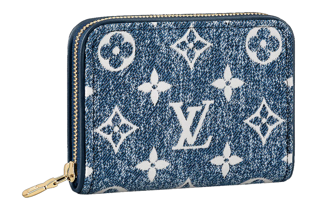 LOUIS VUITTON Zippy Coin Presbyopia Pattern Short Zipper Denim Denim Coin Purse Women's Blue
