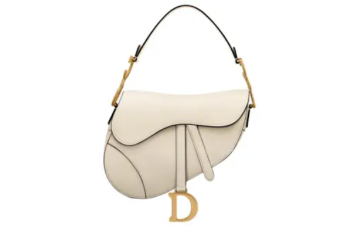 DIOR Saddle Flap Closure Grained Calfskin Saddle Bag Handbag, Shoulder Bag Women's White