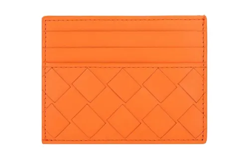 Bottega Veneta Leather Card Holder, Wallet Unisex Orange