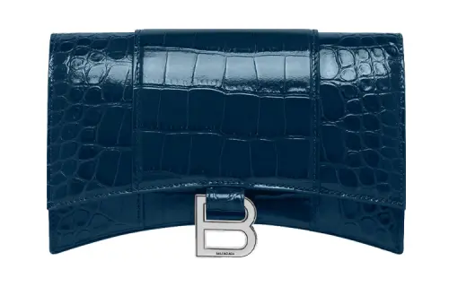 Balenciaga Hourglass Embossed Cow Leather Hourglass Bag Wallet Women's Dark Blue