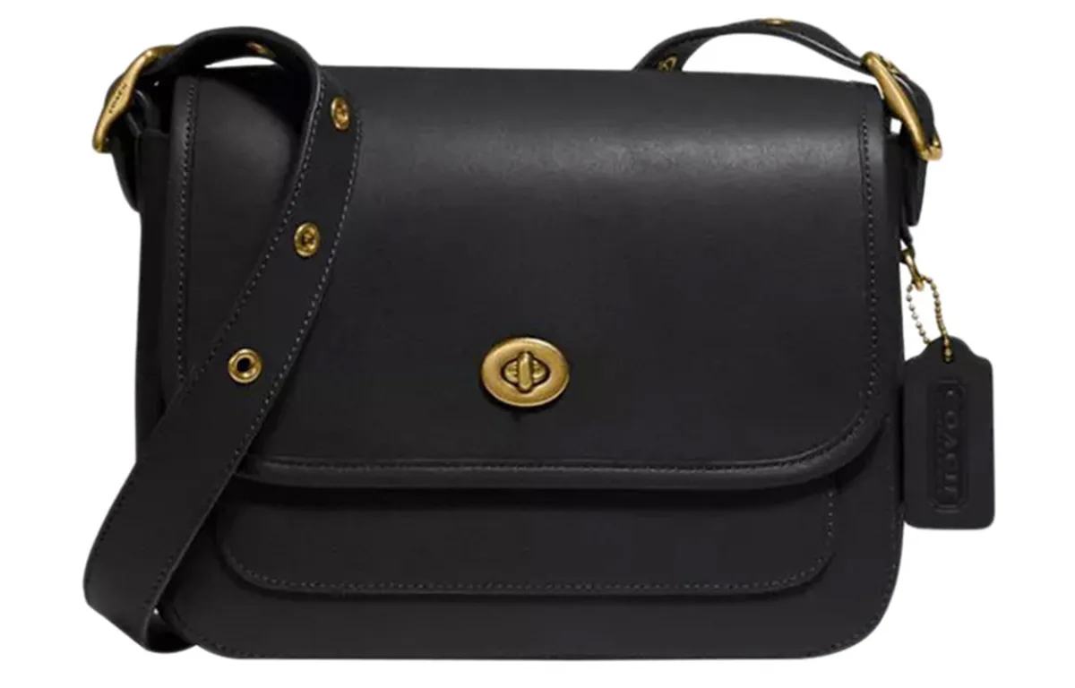 COACH Rambler Leather Shoulder Bag Small Women's Black