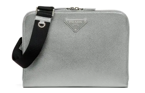 PRADA Saffiano Leather Crossbody Bags Men's Marble Gray