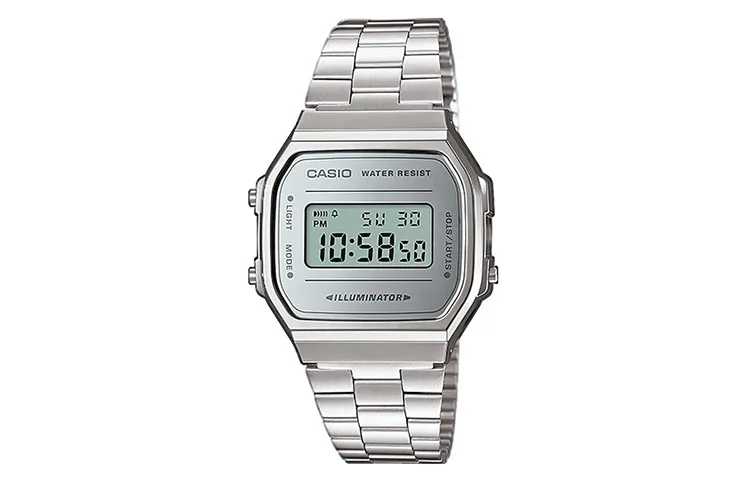 CASIO VINTAGE A168 Block Quartz Movement Stainless Steel Strap Watch Men's Watches Silver Dial