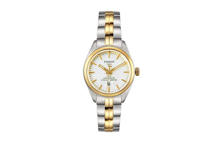TISSOT PR100 Collection Quartz Movement 100m Waterproof Women's Watch 33mm White Dial Stainless Steel Case