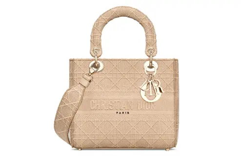 DIOR Lady D Lite Canvas Handbag Medium Women's Beige