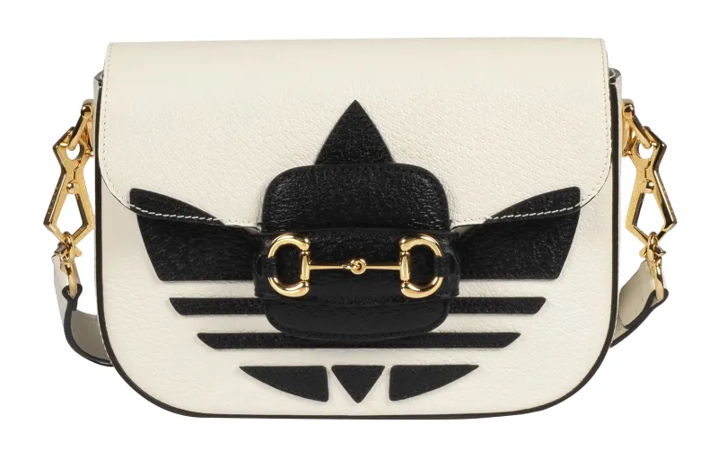 GUCCI Adidas Originals Collaboration Horsebit 1955 Leather Shoulder Bag, Crossbody Bag Mini Unisex White