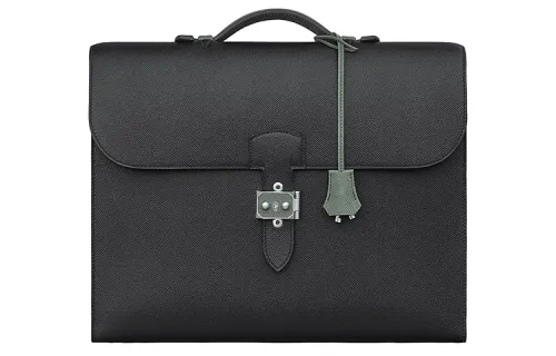 HERMES Sac A Depeches Epsom Calfskin Handbag Men's Black & Light Green