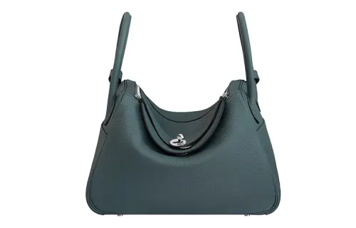 HERMES Lindy Clemence Bullock Leather Handbag 30 Women's Y7 Bleu Orage Hurricane Blue