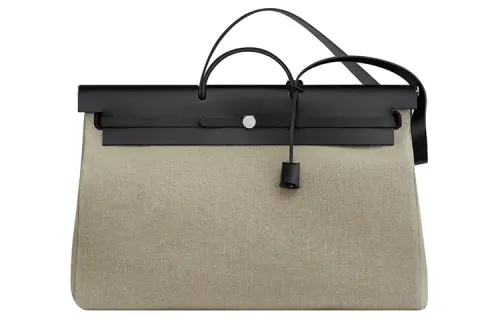 HERMES Herbag Zip Canvas And Hunter Cow Leather Shoulder Bag, Crossbody Bag, Handbag 50 Unisex Light Taupe/Black