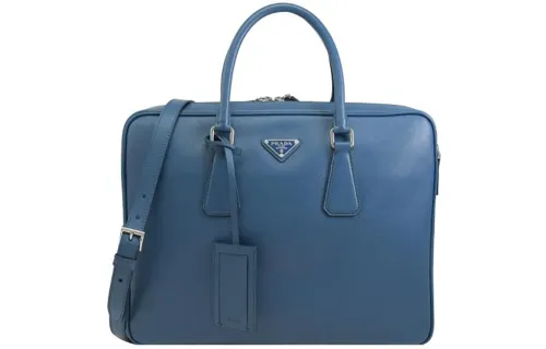 PRADA Saffiano Leather Handbag Briefcase Regular Men's Blue
