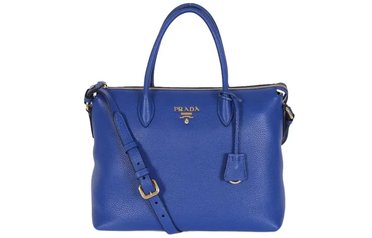 PRADA Litchi Grain Leather One Shoulder Handbag Women's Royal Blue